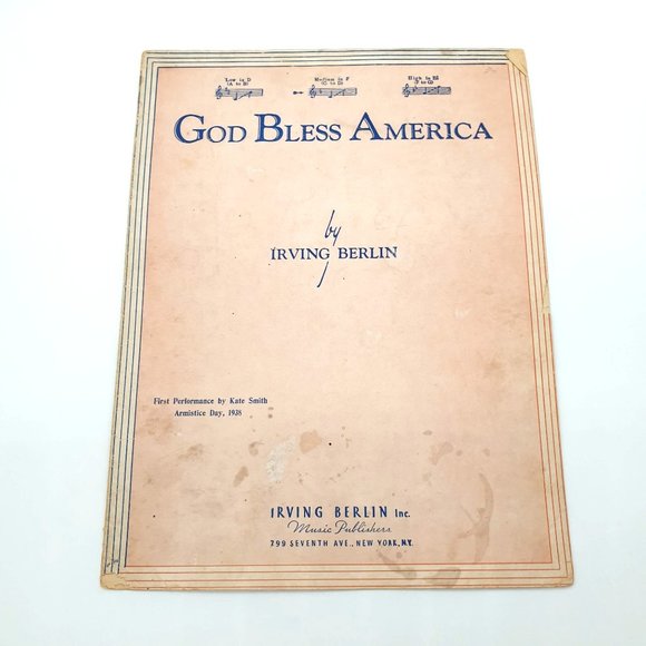 Irving Berlin Inc Other - Vintage Sheet Music 1939 God Bless America Kate Smith Piano Voice Irving Berlin